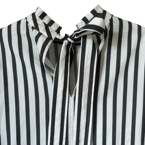 Equipment Striped High Ruffle Collar Long Sleeve Top Navy White Size Small - Picture 7 of 11